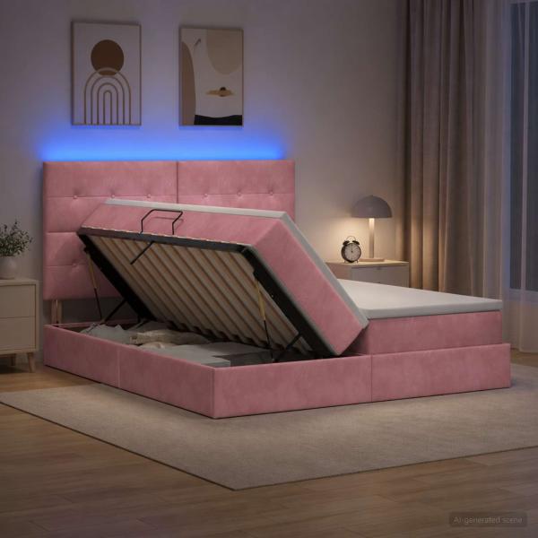 LED-Speicherbett mit Matratze Rosa 180 x 200 cm Samt