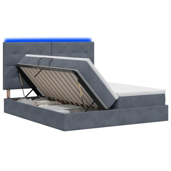 LED-Speicherbett mit Matratze Dunkelgrau 200 x 200 cm Samt