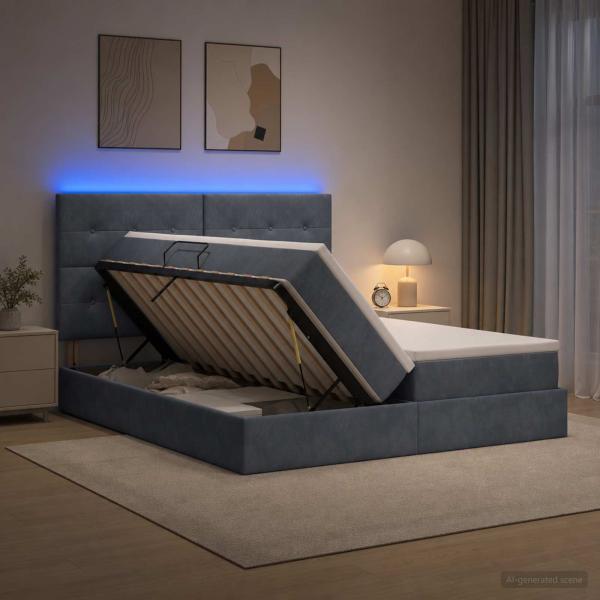 LED-Speicherbett mit Matratze Dunkelgrau 200 x 200 cm Samt