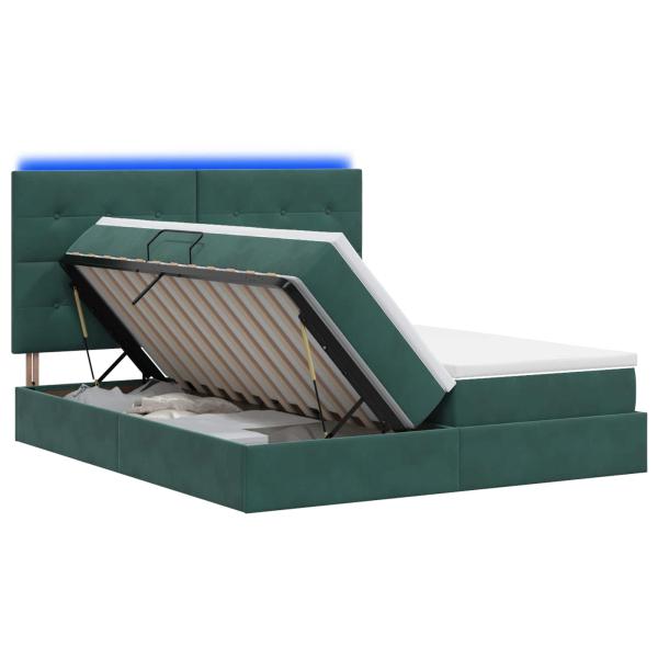 LED-Speicherbett mit Matratze Dunkelgrün 200 x 200 cm Samt