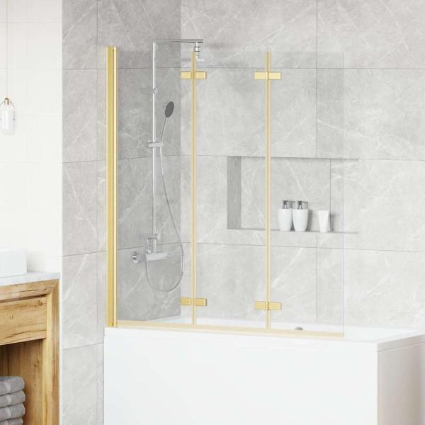 ARDEBO.de - Faltbare Duschkabine Gold 130 x 138 cm ESG-Glas und Aluminium