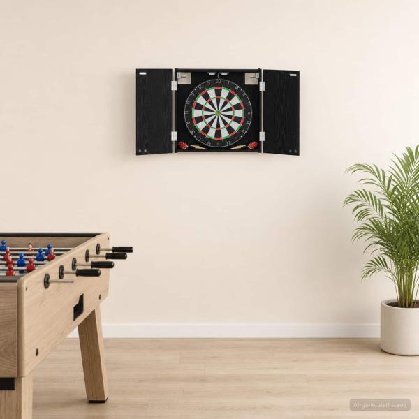ARDEBO.de - Dartboard Schrank Schwarz Eichen-Optik 56 x 12 x 53,5 cm
