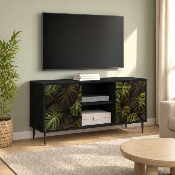 ARDEBO.de - TV-Schrank ELBURG 102 x 33 x 51 cm Schwarz Eichen-Optik