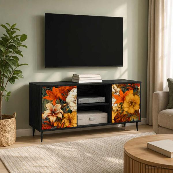 ARDEBO.de - TV-Schrank GENNEP 102 x 33 x 51 cm Schwarz Eichen-Optik