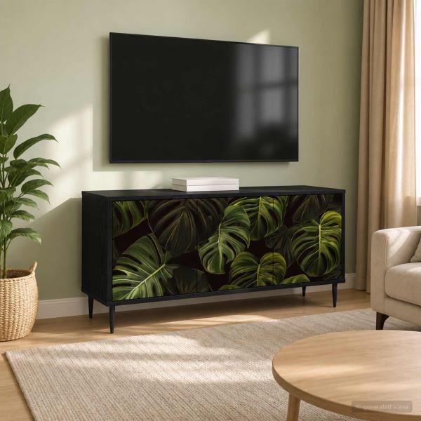 ARDEBO.de - TV-Schrank ELBURG 102 x 33 x 51 cm Schwarz Eichen-Optik