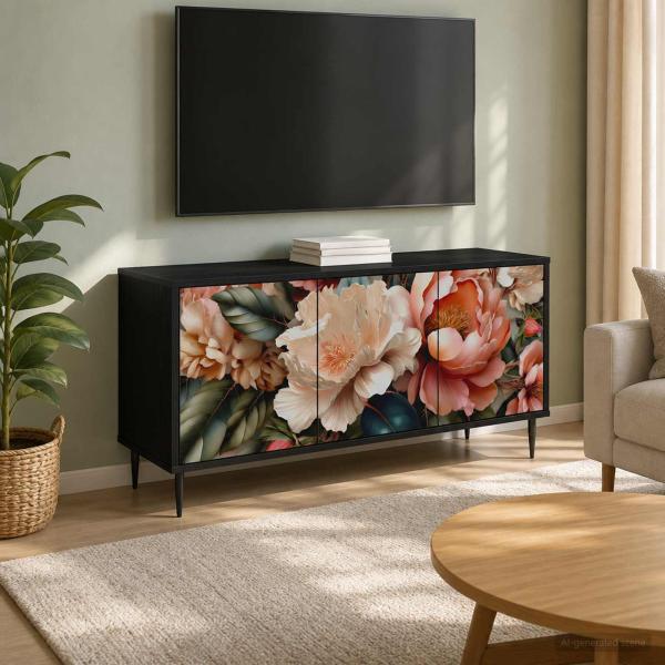 ARDEBO.de - TV-Schrank BORNE 102 x 33 x 51 cm Schwarz Eichen-Optik