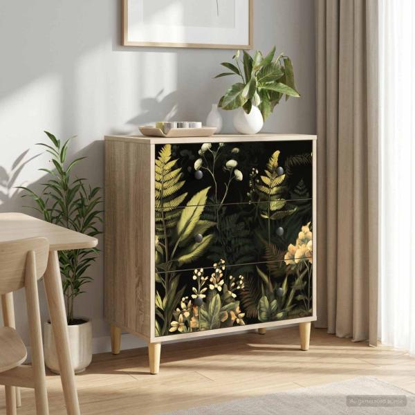 ARDEBO.de - Kommode RHENEN Dschungelmotiv 66 x 36,5 x 75 cm Holzwerkstoff