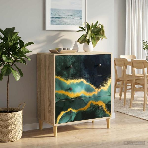 ARDEBO.de - Kommode WIJHE Türkis marmorierte Optik 66 x 36,5 x 75 cm Sonoma