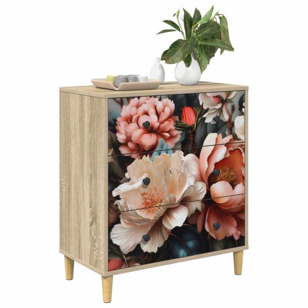 Kommode BORNE Licht Pfingstrose Druck 66 x 36,5 x 75 cm Sonoma