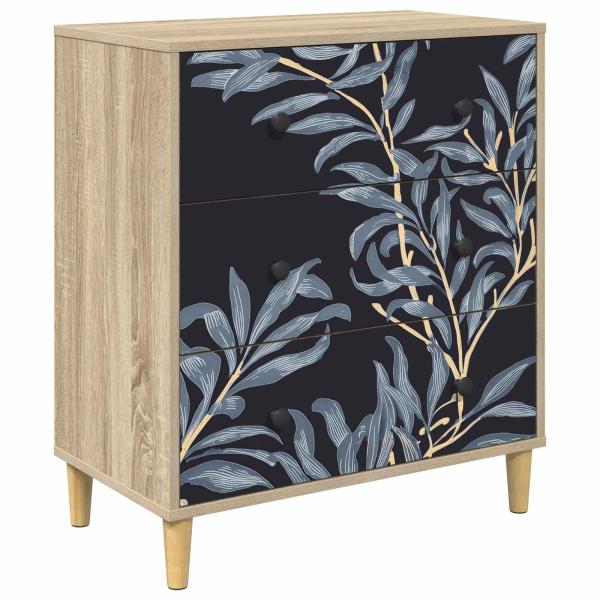 Kommode DOKKUM Blaues Farnmuster 66 x 36,5 x 75 cm Sonoma