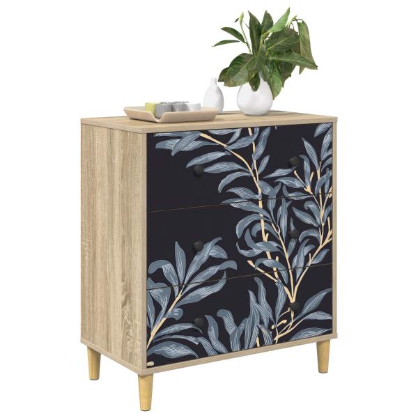 Kommode DOKKUM Blaues Farnmuster 66 x 36,5 x 75 cm Sonoma