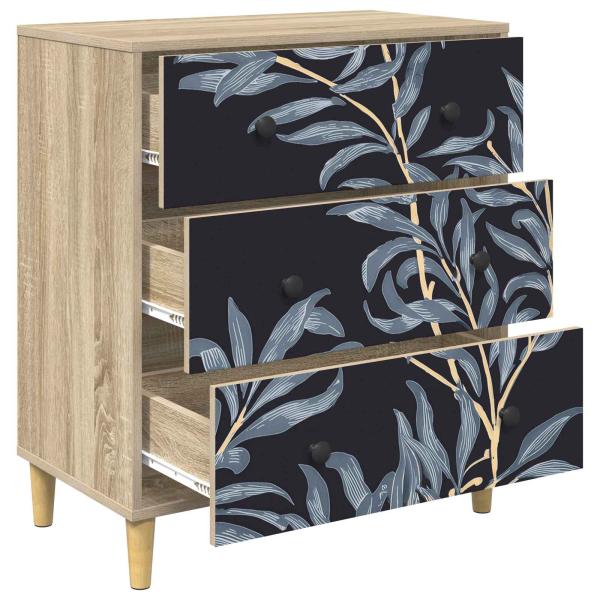Kommode DOKKUM Blaues Farnmuster 66 x 36,5 x 75 cm Sonoma