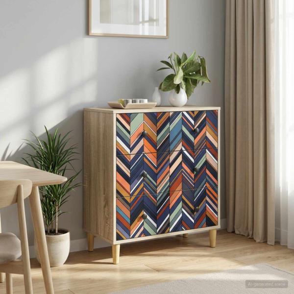 ARDEBO.de - Kommode OMMEN Geometrischer Druck 66 x 36,5 x 75 cm Sonoma