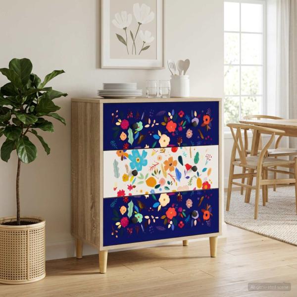 ARDEBO.de - Kommode MAINZ Blumenmuster 66 x 36,5 x 75 cm Holzwerkstoff