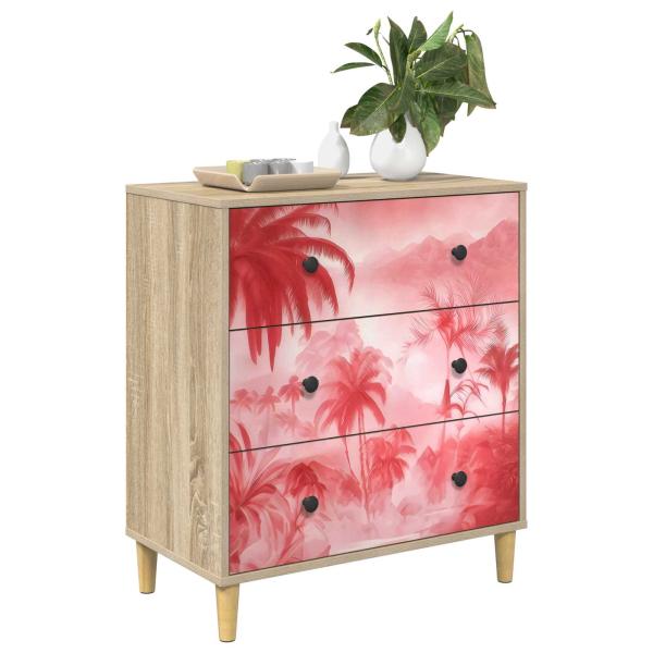 Kommode AACHEN Rosa Palmenprint 66 x 36,5 x 75 cm Holzwerkstoff