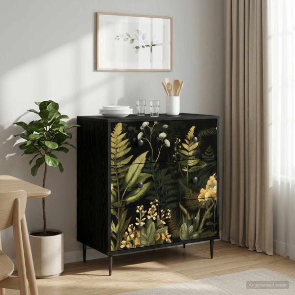 ARDEBO.de - Kommode RHENEN Dschungelmotiv 66 x 36,5 x 76 cm Holzwerkstoff