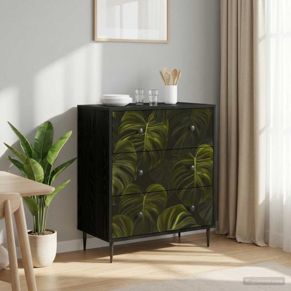 ARDEBO.de - Kommode ELBURG Palmblattmuster 66 x 36,5 x 76 cm Holzwerkstoff