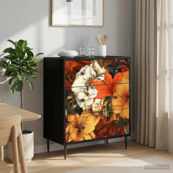 ARDEBO.de - Kommode GENNEP Lilienmuster 66 x 36,5 x 76 cm Holzwerkstoff