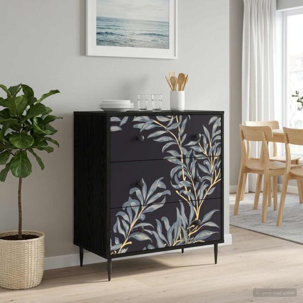 ARDEBO.de - Kommode DOKKUM Blaues Farnmuster 66 x 36,5 x 76 cm