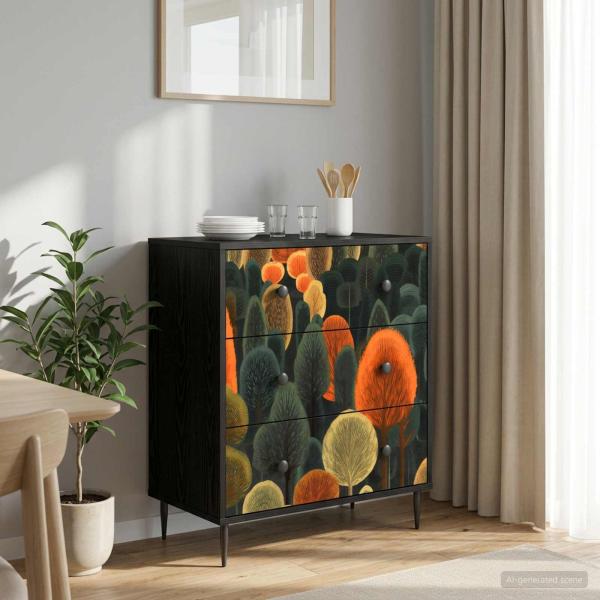 ARDEBO.de - Kommode ZAANDAM Waldmuster 66 x 36,5 x 76 cm Holzwerkstoff