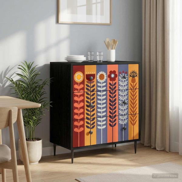 ARDEBO.de - Kommode ESSEN Sonnenblumenmuster 66 x 36,5 x 76 cm