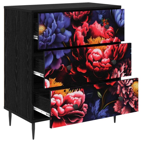 Kommode KIEL Dunkler Pfingstrosen-Druck 66 x 36,5 x 76 cm