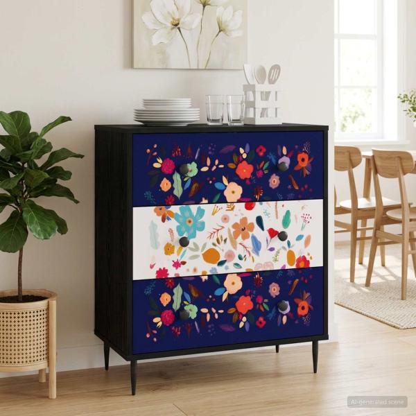 ARDEBO.de - Kommode MAINZ Blumenmuster 66 x 36,5 x 76 cm Holzwerkstoff