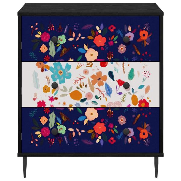 Kommode MAINZ Blumenmuster 66 x 36,5 x 76 cm Holzwerkstoff