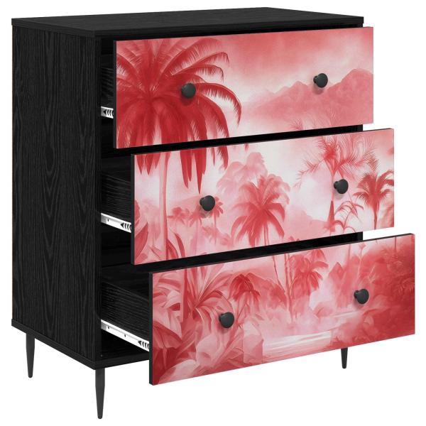 Kommode AACHEN Rosa Palmenprint 66 x 36,5 x 76 cm Holzwerkstoff