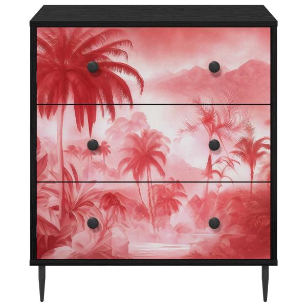 Kommode AACHEN Rosa Palmenprint 66 x 36,5 x 76 cm Holzwerkstoff