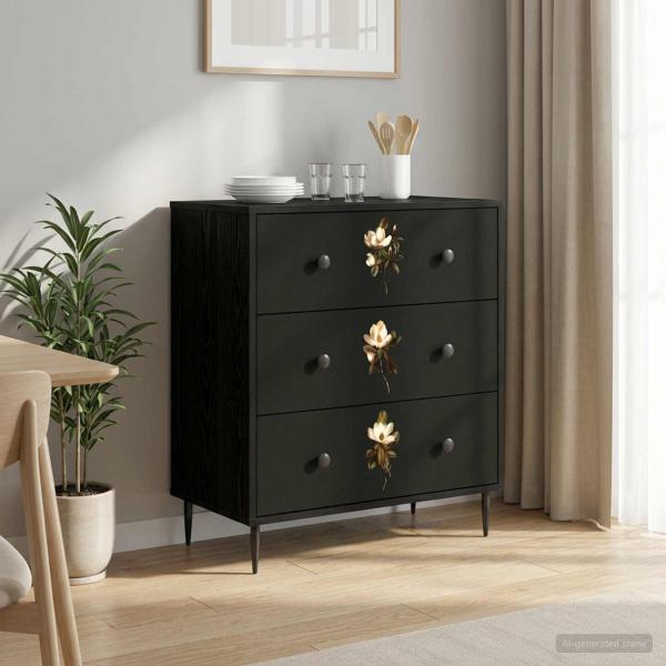 ARDEBO.de - Kommode BREMEN Magnolienmuster 66 x 36,5 x 76 cm Holzwerkstoff