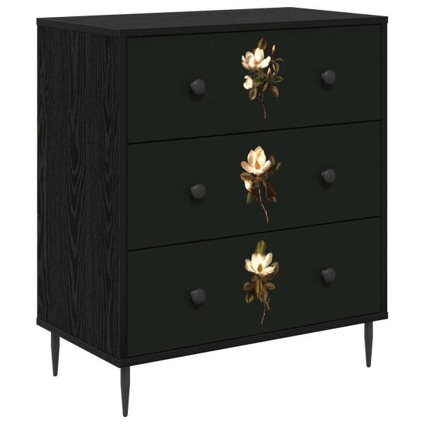 Kommode BREMEN Magnolienmuster 66 x 36,5 x 76 cm Holzwerkstoff