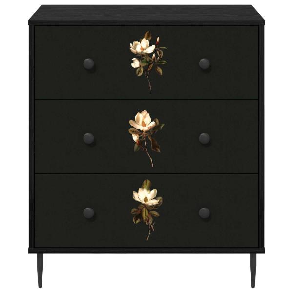 Kommode BREMEN Magnolienmuster 66 x 36,5 x 76 cm Holzwerkstoff