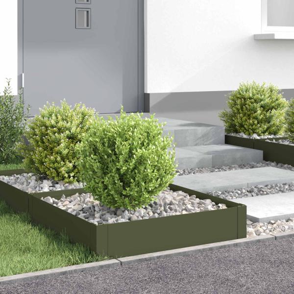 ARDEBO.de - Raseneinfassung 4 stk. 60 x 60 x 20 cm Stahl Olivgrün