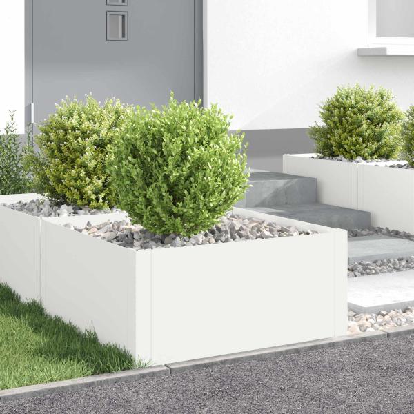 ARDEBO.de - Raseneinfassung 4 stk. 60 x 60 x 35 cm Stahl Weiß
