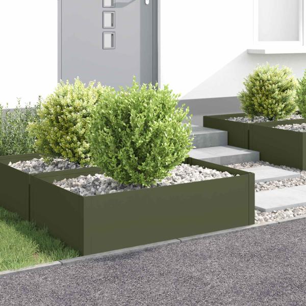 ARDEBO.de - Raseneinfassung 4 stk. 100 x 60 x 35 cm Stahl Olivgrün