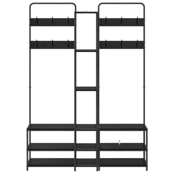 Garderobenständer mit Schuhbank Schwarz Eichen-Optik