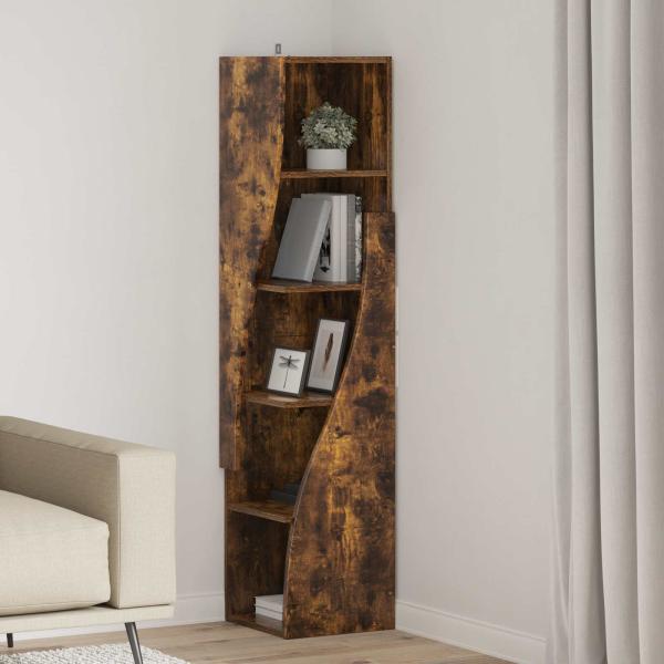 ARDEBO.de - Eckschrank 32 x 32 x 140 cm Holzwerkstoff Räuchereiche