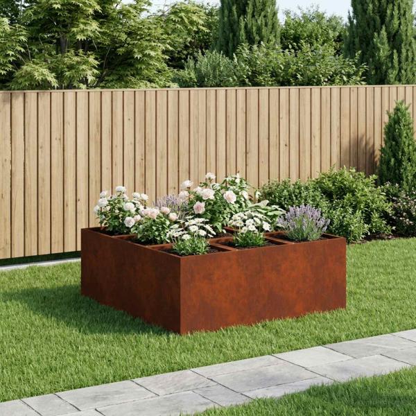 ARDEBO.de - Garten-Pflanzgefäß Rostoptik 100 x 100 x 40 cm Wetterfeststahl