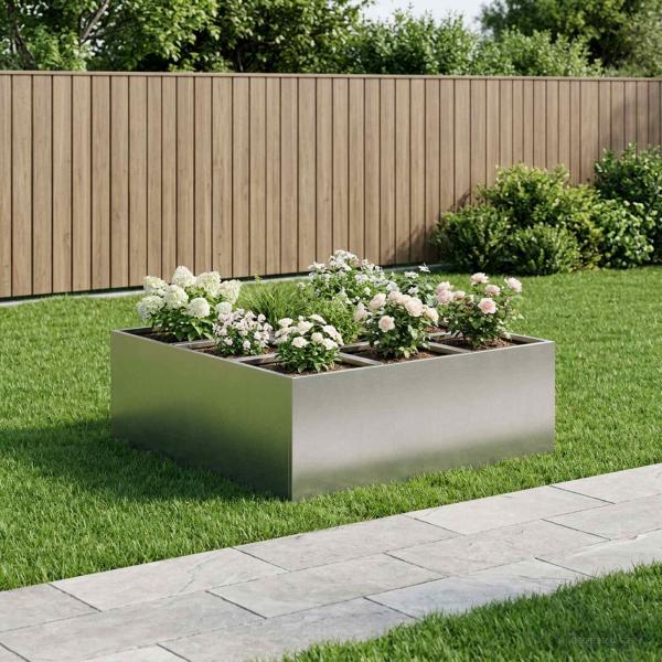 ARDEBO.de - Garten-Pflanzgefäß Silber 100 x 100 x 30 cm Edelstahl