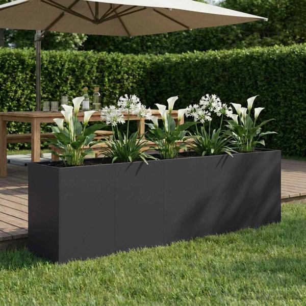 ARDEBO.de - Garten-Pflanzgefäß Schwarz 200 x 40 x 60 cm Kaltgewalzter Stahl