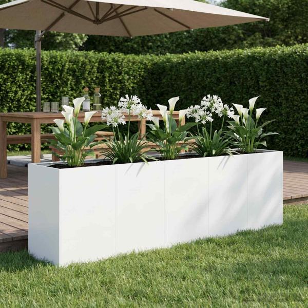 ARDEBO.de - Garten-Pflanzgefäß Weiß 200 x 40 x 60 cm Kaltgewalzter Stahl