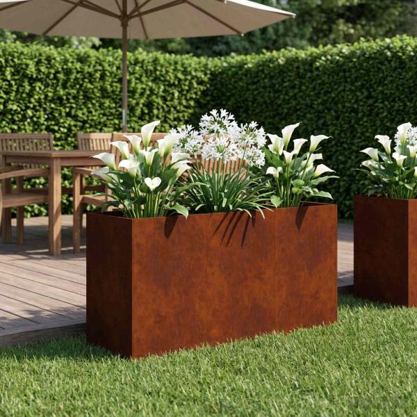 ARDEBO.de - Garten-Pflanzgefäß Rostoptik 120 x 40 x 60 cm Wetterfeststahl