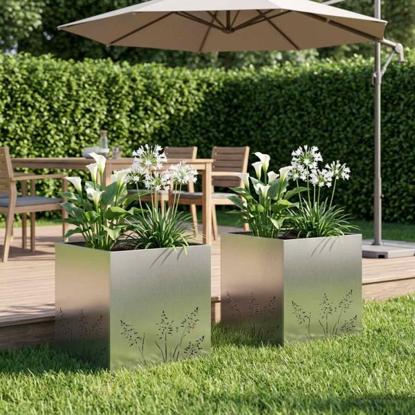 ARDEBO.de - Garten-Pflanzgefäß 2 Stk. Silber 50 x 50 x 49 cm Edelstahl