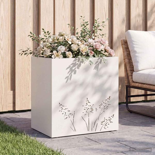 ARDEBO.de - Garten-Pflanzgefäß Weiß 50 x 30 x 49 cm Kaltgewalzter Stahl