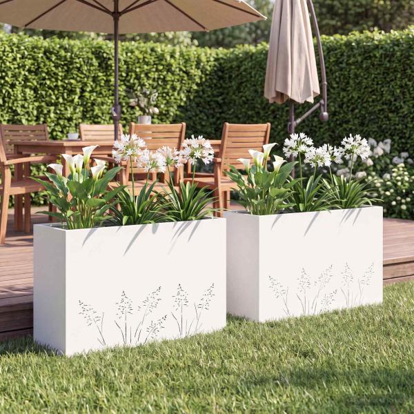 ARDEBO.de - Garten-Pflanzgefäß 2 Stk. Weiß 80 x 20 x 49 cm