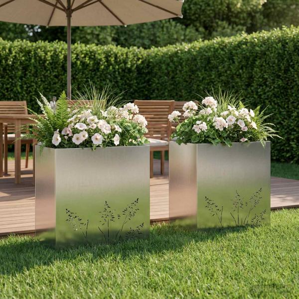 ARDEBO.de - Garten-Pflanzgefäß 2 Stk. Silber 50 x 30 x 49 cm