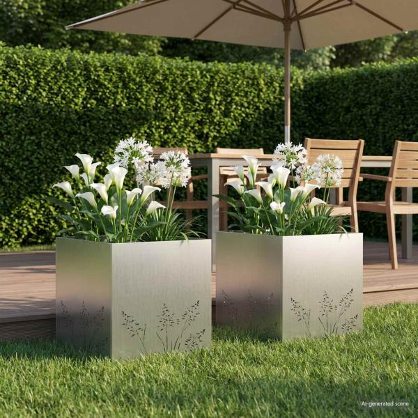ARDEBO.de - Garten-Pflanzgefäß 2 Stk. Silber 50 x 50 x 49 cm
