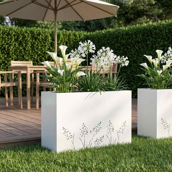 ARDEBO.de - Garten-Pflanzgefäß Weiß 80 x 20 x 49 cm Kaltgewalzter Stahl