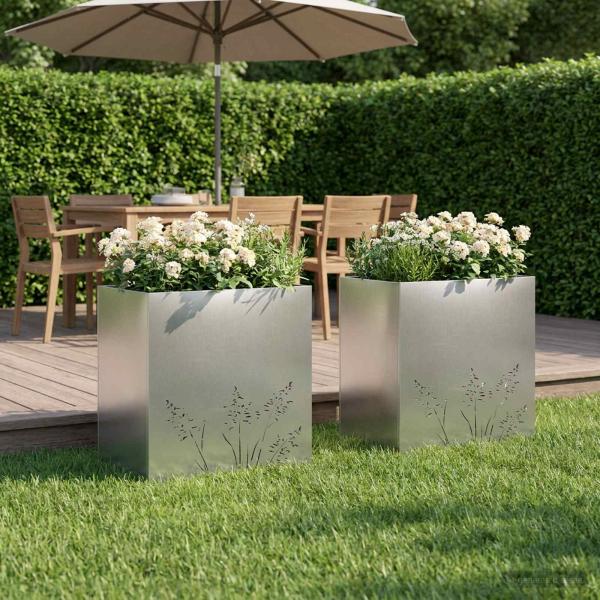 ARDEBO.de - Garten-Pflanzgefäß 2 Stk. Silber 50 x 30 x 49 cm Edelstahl